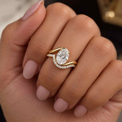 Oval Cut Lab grown diamond Engagement Ring 14k Yellow Gold Cluster Bridal Set, Art Deco Marquise Halo Band, Unique Multi Stone Wedding Gift
