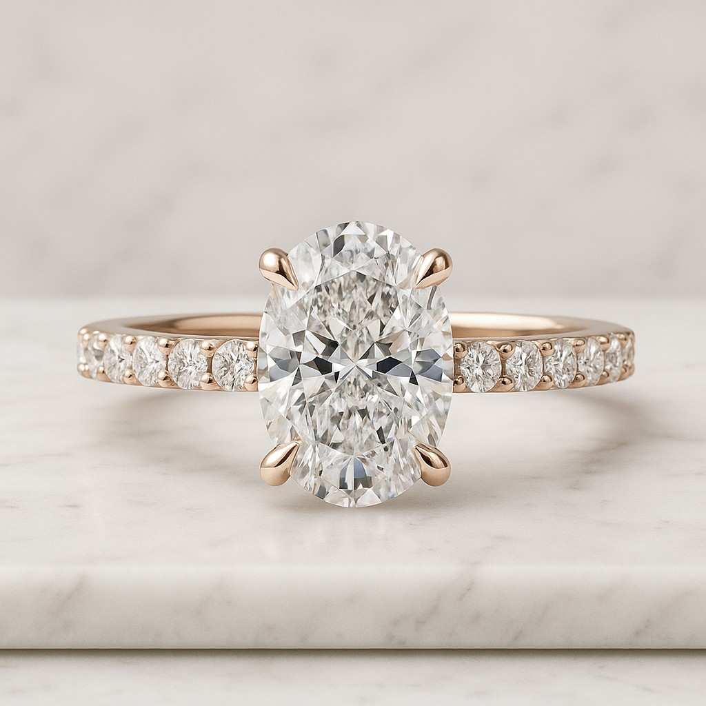 Oval Cut Moissanite Bridal Set, Solitaire Engagement Ring With Pave Eternity Band