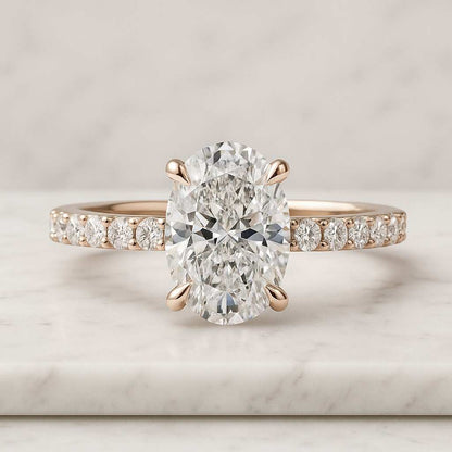 Oval Cut Moissanite Bridal Set, Solitaire Engagement Ring With Pave Eternity Band
