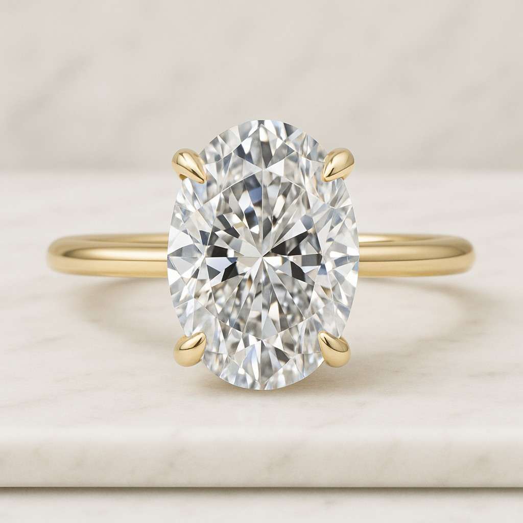 Oval Cut Moissanite Engagement Anniversary Wedding Promise Solitaire Tulip Diamond Setting Solid Gold Ring