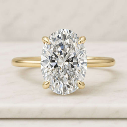 Oval Cut Moissanite Engagement Anniversary Wedding Promise Solitaire Tulip Diamond Setting Solid Gold Ring