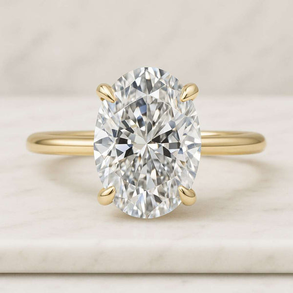 Oval Cut Moissanite Engagement Anniversary Wedding Promise Solitaire Tulip Diamond Setting Solid Gold Ring