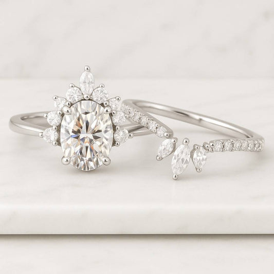 Oval Cut Moissanite Engagement Bridal Set Ring