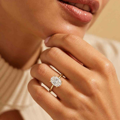 Solid Gold Solitaire Oval Cut Moissanite Engagement Ring Tulip Ret, Cathedral Ring