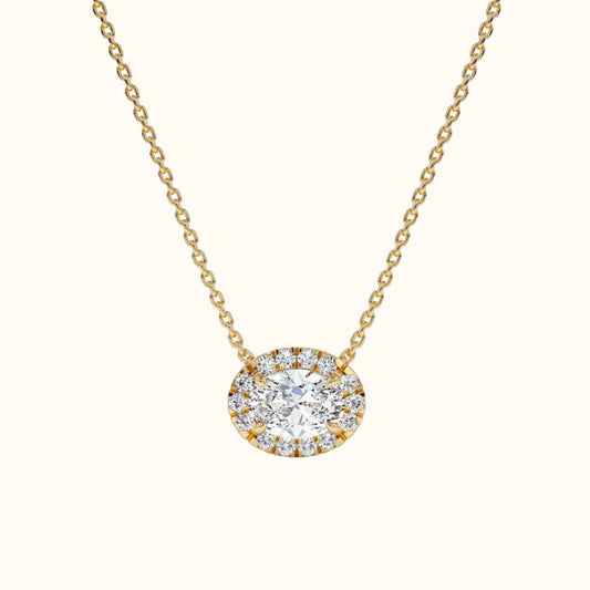Oval Cut Moissanite Necklace in 14k Gold