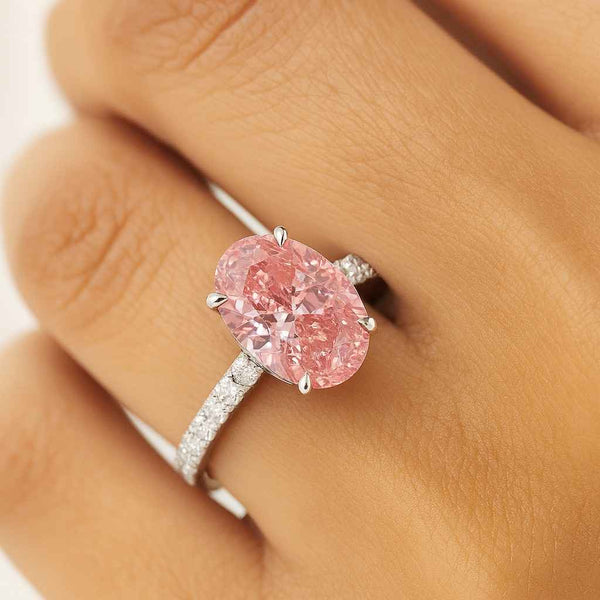 Oval Cut Moissanite Wedding Ring Hidden Halo Engagement Ring Pave Set Half Eternity Bridal Ring Gift for Special Occasion Proposal Ring