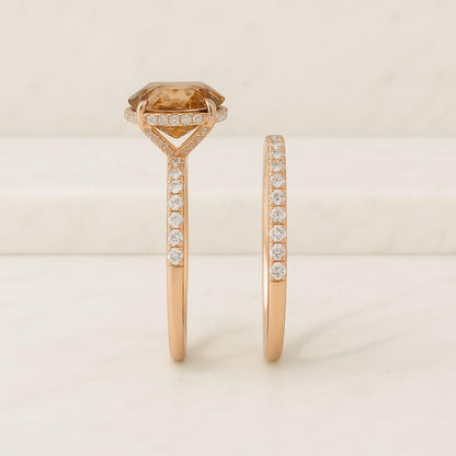 Oval Cut Moissanite Wedding Ring Set Half Eternity Engagement Ring Set Marquise & Round Side Diamond Ring Set Hidden Halo Bridal Ring Set