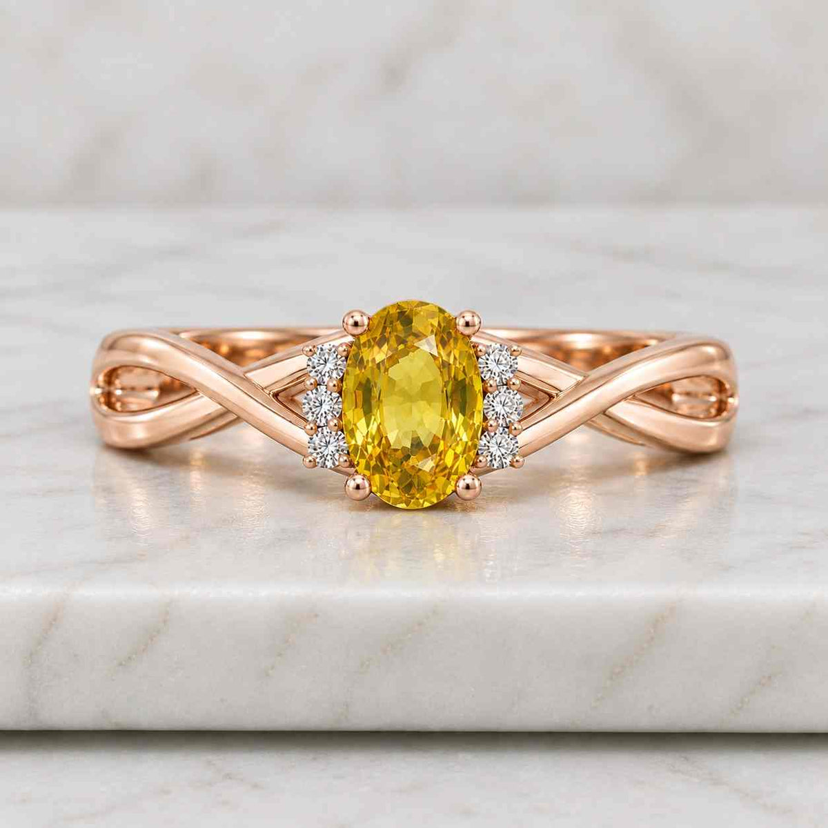 oval cut natural yellow sapphire & diamond promise ring