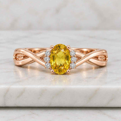 Oval Cut Natural Yellow Sapphire & Diamond Promise Ring