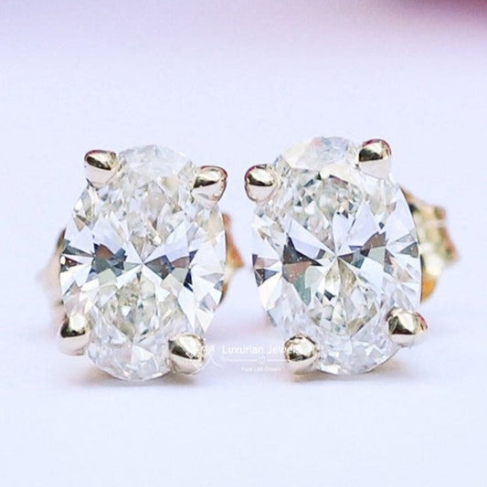 Oval Cut Prong Set Diamond Stud Wedding Earrings