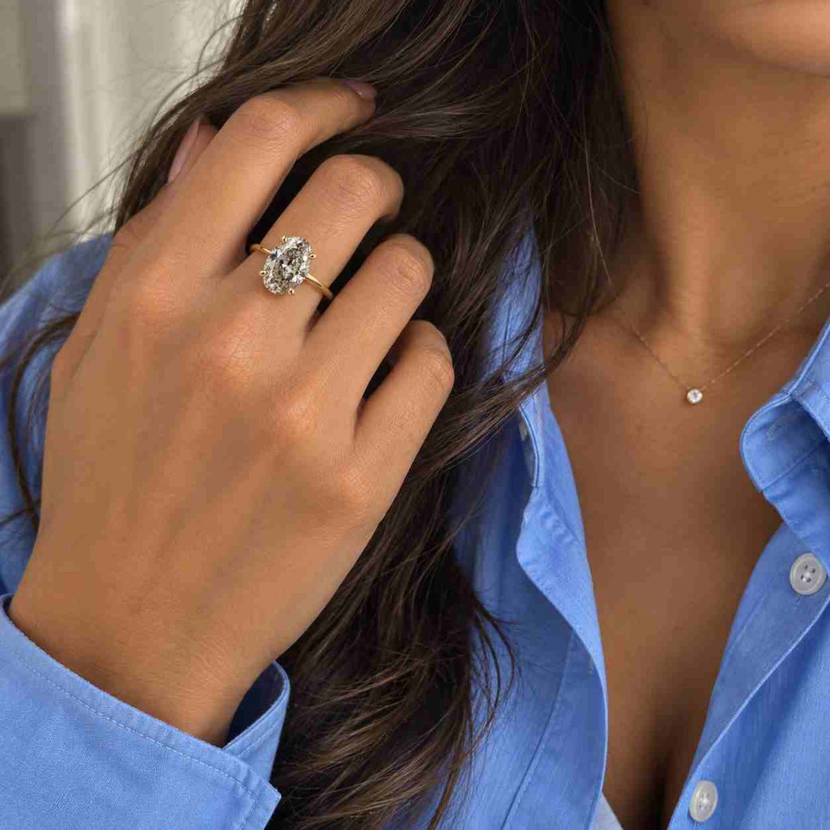 oval cut salt and pepper diamond engagement ring  4 prong solitaire oval ring  solid gold salt and pepper diamond oval wedding bridal rin