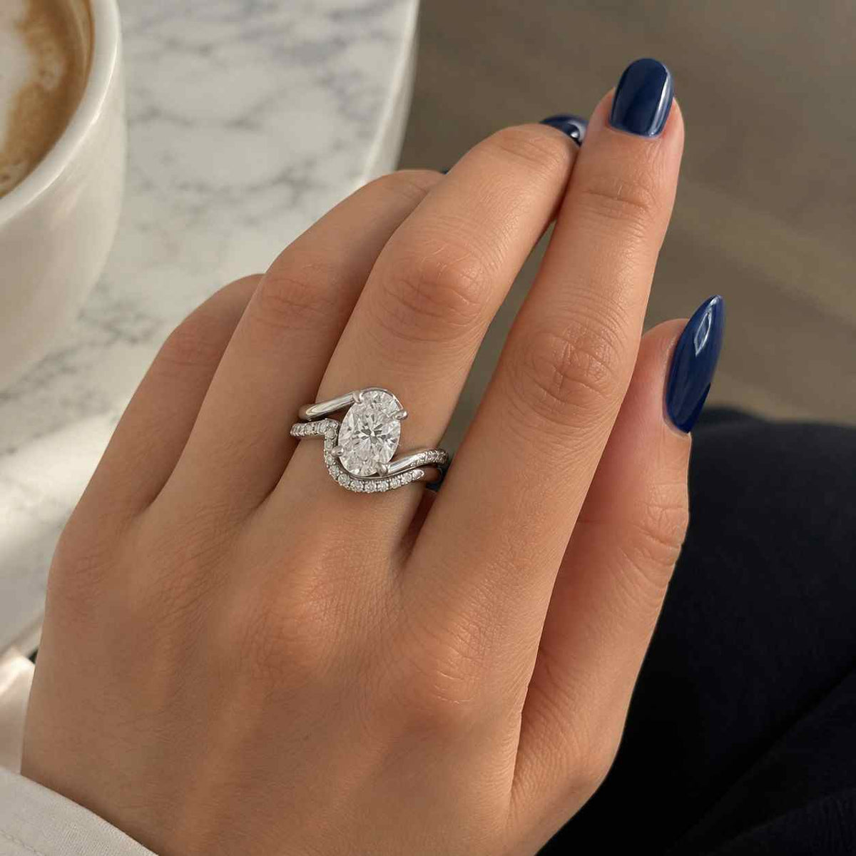 Oval Cut Wedding Ring, Marquise Accent Diamond Ring, Anniversary Gift