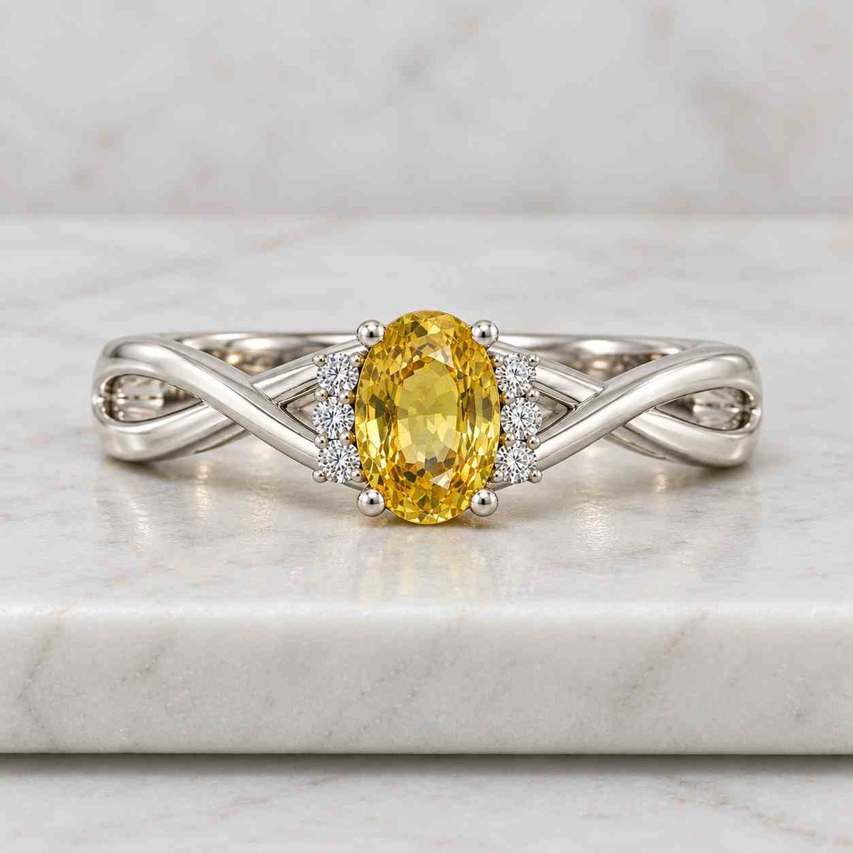 oval cut yellow sapphire diamond ring 14k white gold statement engagement 