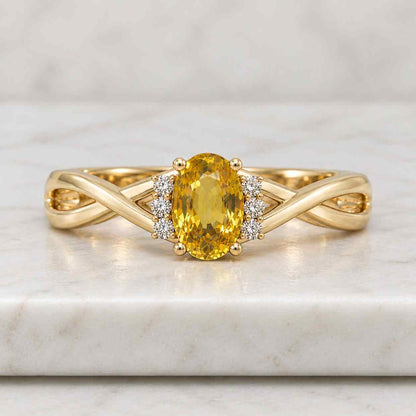 Oval Cut Yellow Sapphire Diamond Ring 14K Yellow Gold Wedding Gift Import Free
