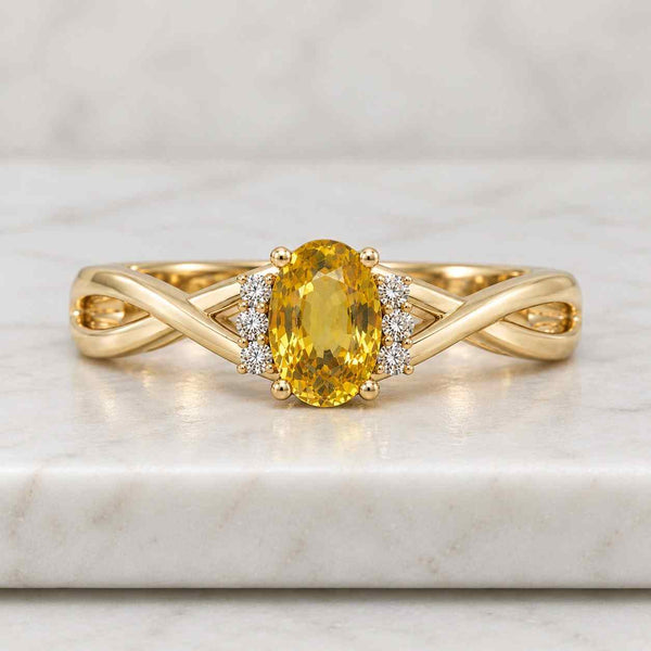 Oval Cut Yellow Sapphire Diamond Ring 14K Yellow Gold Wedding Gift Import Free

