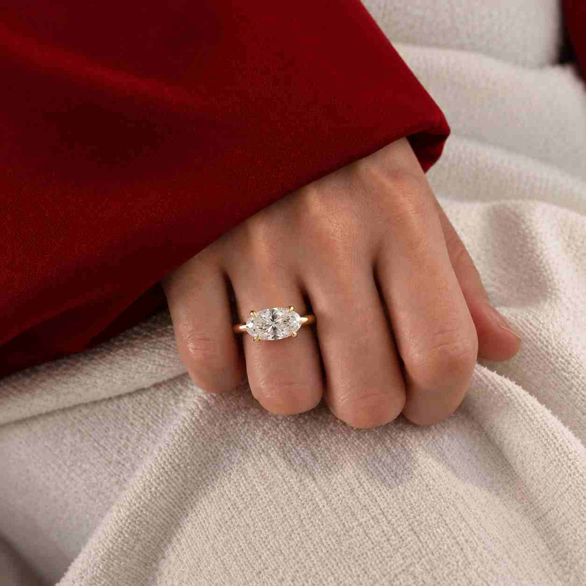 oval cut moissanite solitaire engagement ring in 14k yellow gold