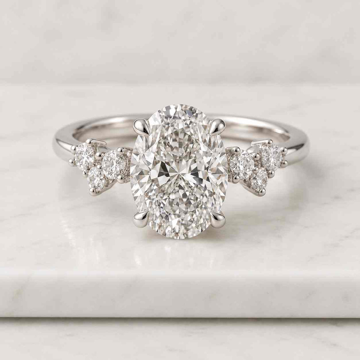 Oval Diamond Engagement Ring Lab Grown Diamond Ring Distance Pave Setting Ring Side Pear Diamond Ring Oval Diamond Anniversary Ring Gifts

