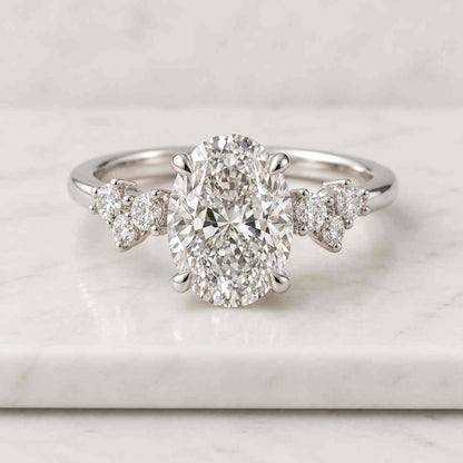 Oval Diamond Engagement Ring Lab Grown Diamond Ring Distance Pave Setting Ring Side Pear Diamond Ring Oval Diamond Anniversary Ring Gifts
