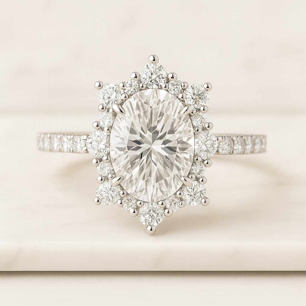 Oval Diamond Engagement Ring Oval Lab Diamond Proposal Ring Unique Oval Wedding Ring for Women Cluster Diamond Ring Anniversary Gift for Her