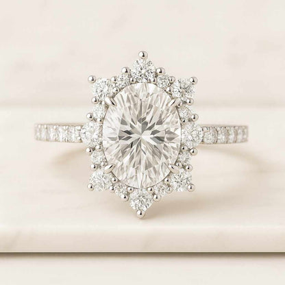 Oval Diamond Engagement Ring Oval Lab Diamond Proposal Ring Unique Oval Wedding Ring for Women Cluster Diamond Ring Anniversary Gift for Her