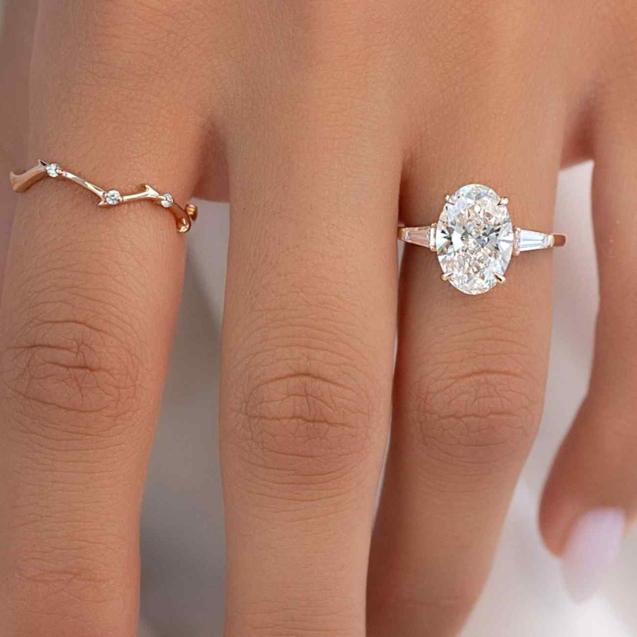 oval diamond engagement ring with side round diamond ring gift for her