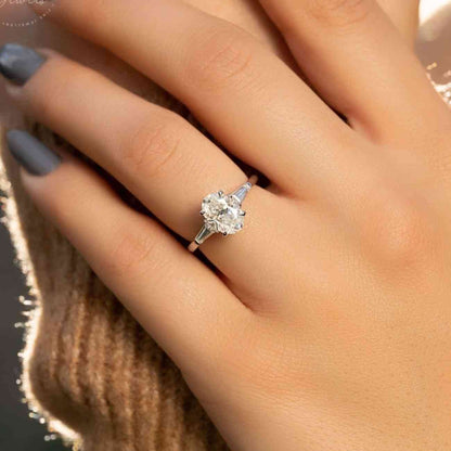 Oval Diamond Moissanite Ring  Wave Band Engagement Ring with Side Round Stones Unique Oval Cut Bridal Ring  Dainty Gift for Her