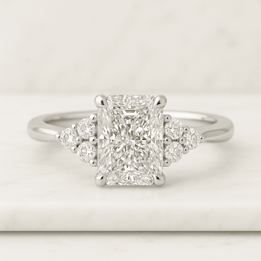 Oval Diamond Ring 2 Carat Lab Grown Diamond Step Cut East West Engagement Ring 14K Real Solid Gold Modern Bridal Jewelry