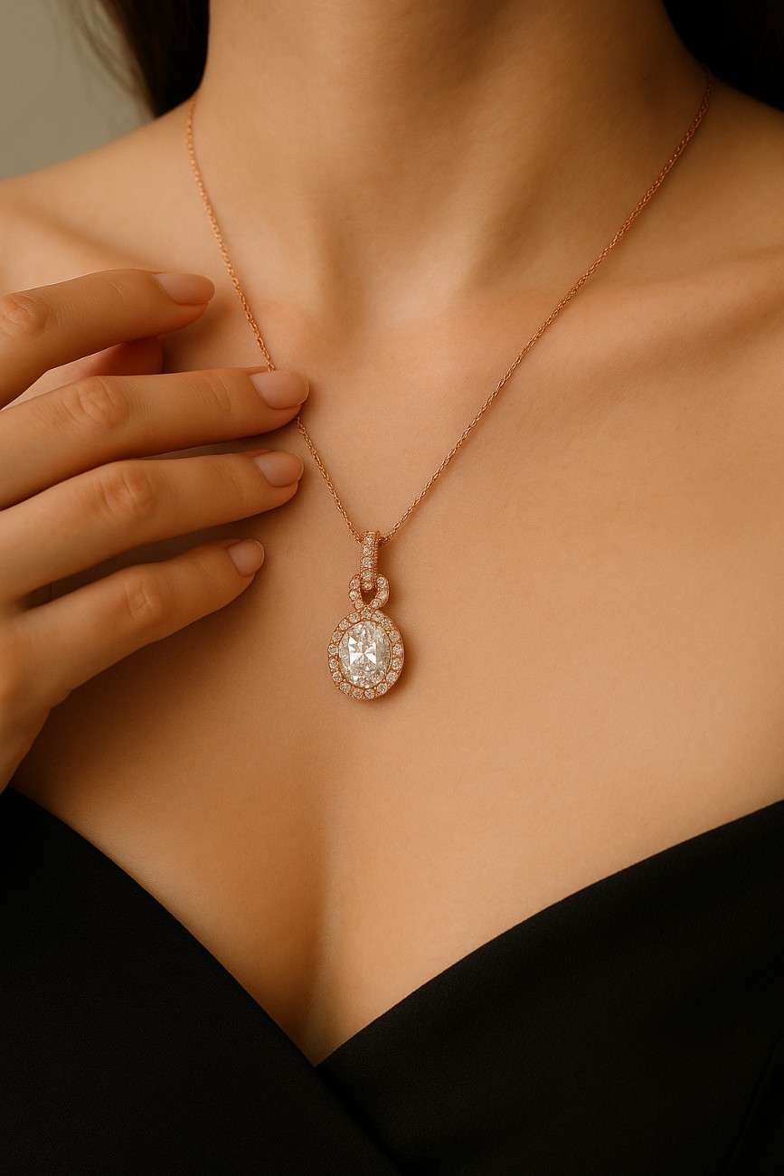 Oval Diamond Solitaire Necklace Oval Cut Lab Diamond Pendant 18 inches Chain Oval Diamond Necklace