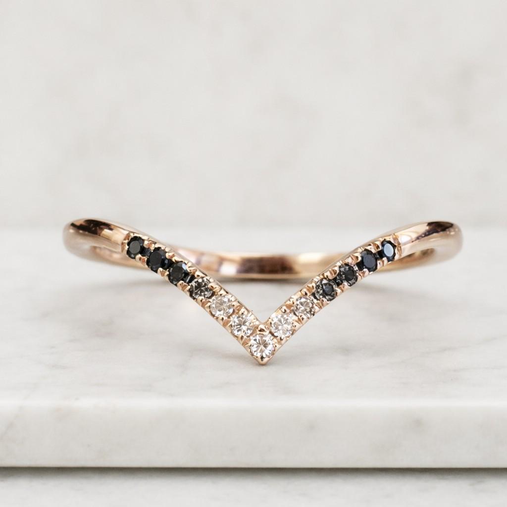 Curved Half Eternity Wedding Band Women Moissanite Wedding Band Moissanite and Black Spinel Band Rose Gold Stacking Bridal Promise Band
