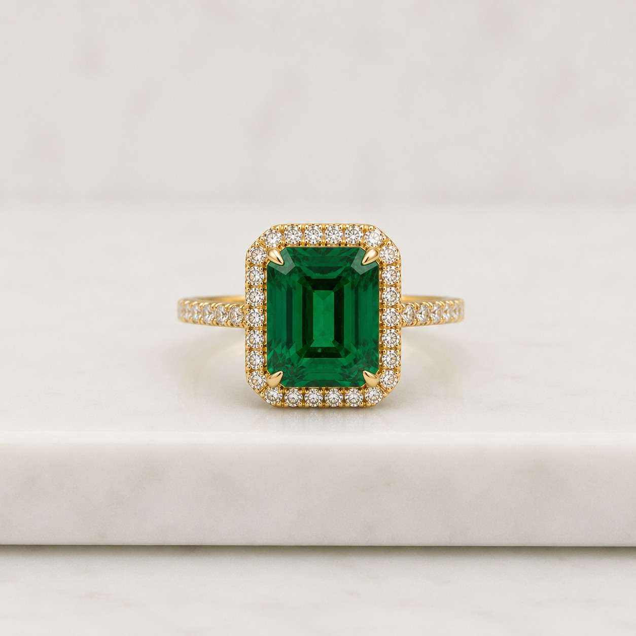 oval emerald engagement ring, moissanite halo, white gold wedding ring
