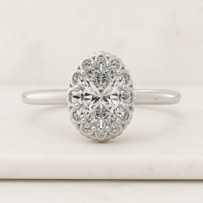 Oval Grown Diamond Engagement Ring Gold Sterling Silver Hidden Halo 3ct Oval Solitaire Diamond Ring