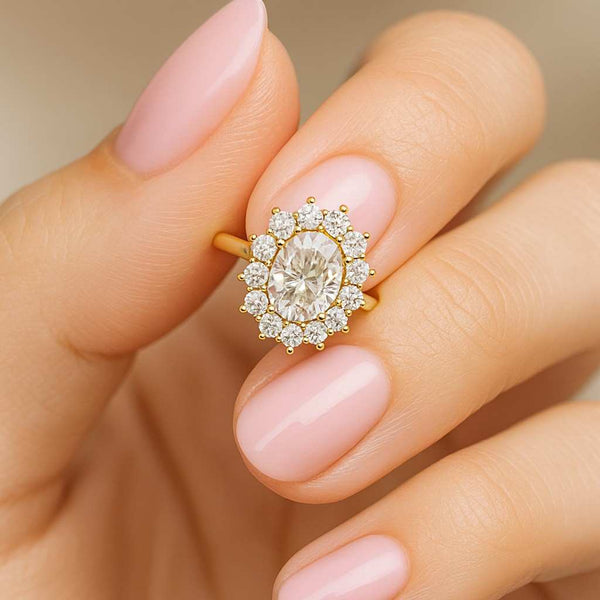 Oval Lab-Grown Diamond Engagement Ring Swirl Pave Band