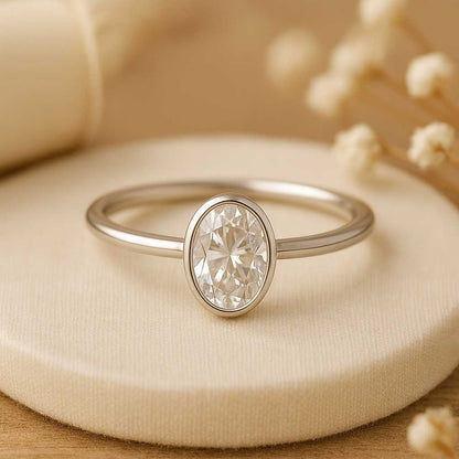 Oval Bezel Lab Grown Diamond Ring 3 CT , Oval Lab Diamond Engagement Ring , Bezel Setting Engagement Ring