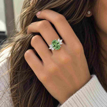 Oval Lab Grown Diamond Engagement Ring, 10K Yellow Gold Nature Inspired Bridal Ring, Floral Vine Side Stone Wedding Promise Ring