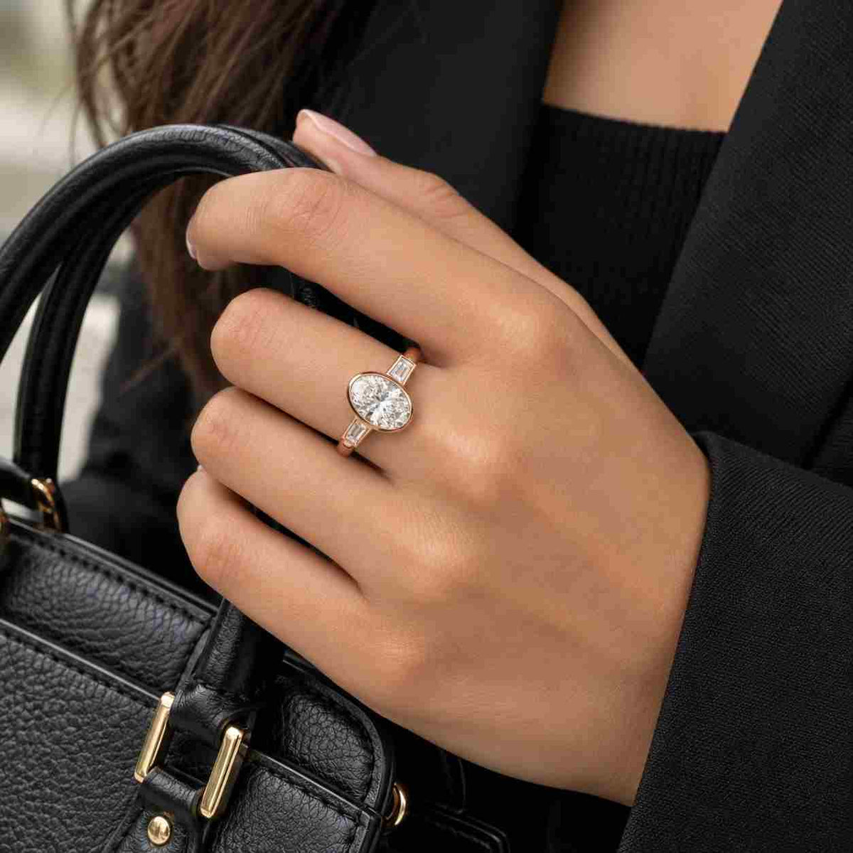 oval lab grown diamond engagement ring, 3ct center, 4ctw, pear side stones, three stone ring, igi certified center, gold, silver or platinum
