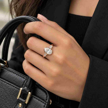 Oval Lab Grown Diamond Engagement Ring, 3ct Center, 4CTW, Pear Side Stones, Three Stone Ring, IGI Certified Center, Gold, Silver or Platinum
