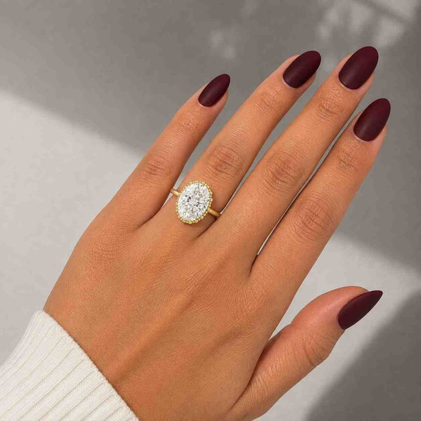 Oval Lab Grown Diamond Engagement Ring 6 prongs tulip setting
