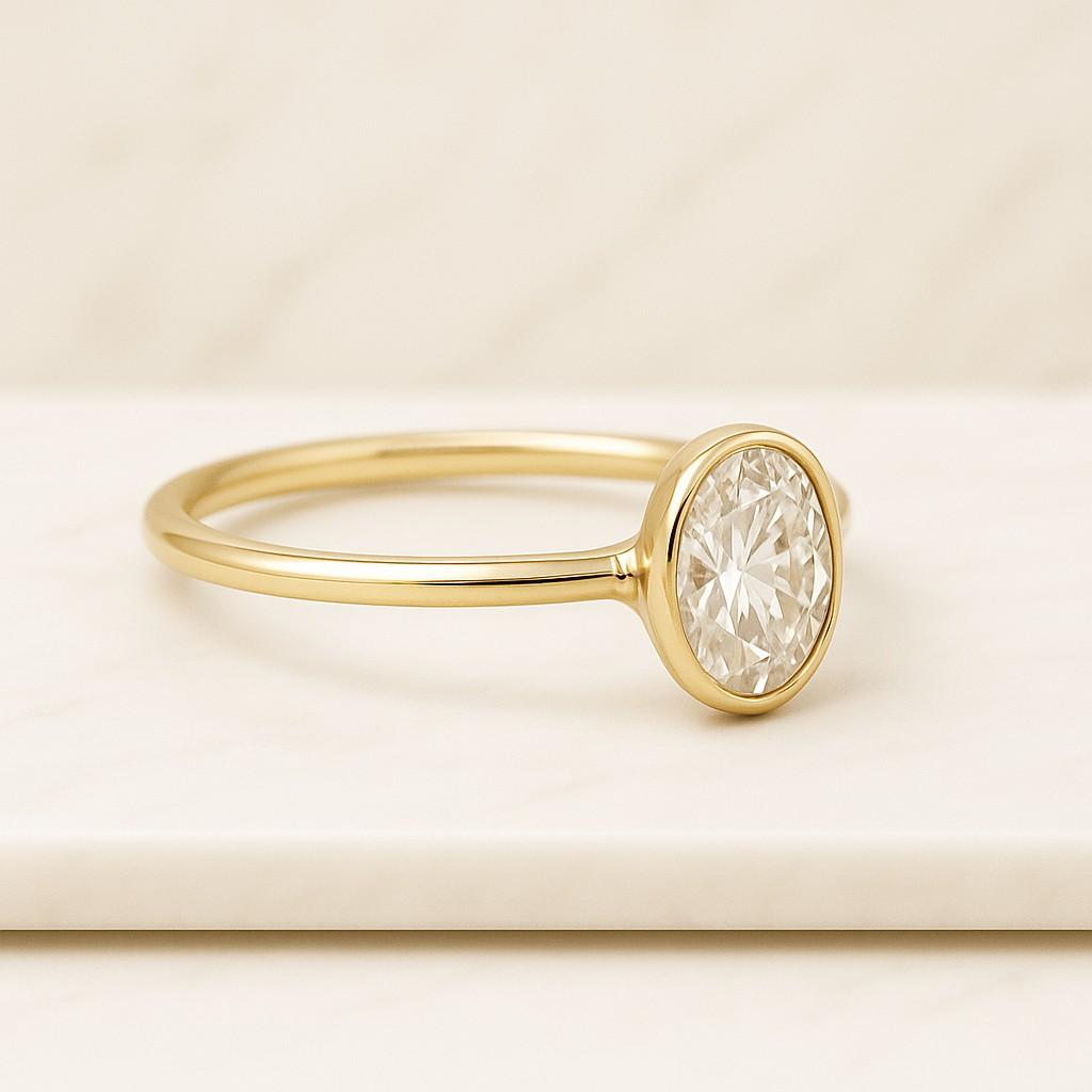 Oval Lab Grown Diamond Engagement Ring Bezel Solitaire
