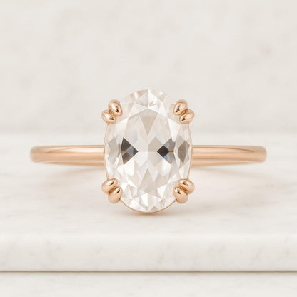 Oval Lab Grown Diamond Engagement Ring Double Claw Prong Oval Anniversary Ring