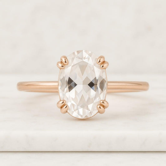 Oval Lab Grown Diamond Engagement Ring Double Claw Prong Oval Anniversary Ring