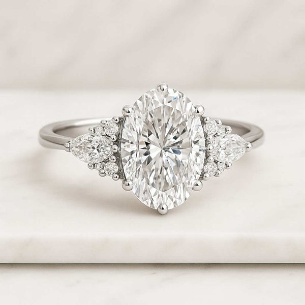 Oval Lab Grown Diamond Engagement Ring Five Stone Diamond Anniversary Ring