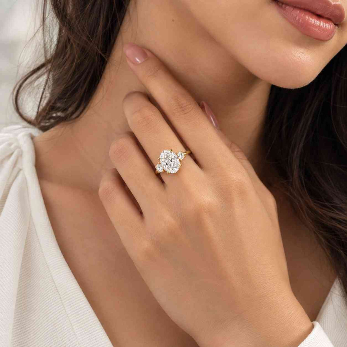 Oval Lab Grown Diamond Engagement Ring, Graduated Diamond Shank, 14K Yellow Gold
