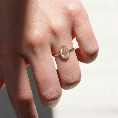 Oval Lab Grown Diamond Engagement Ring: Half Bezel, 10k/14k/18k Gold
