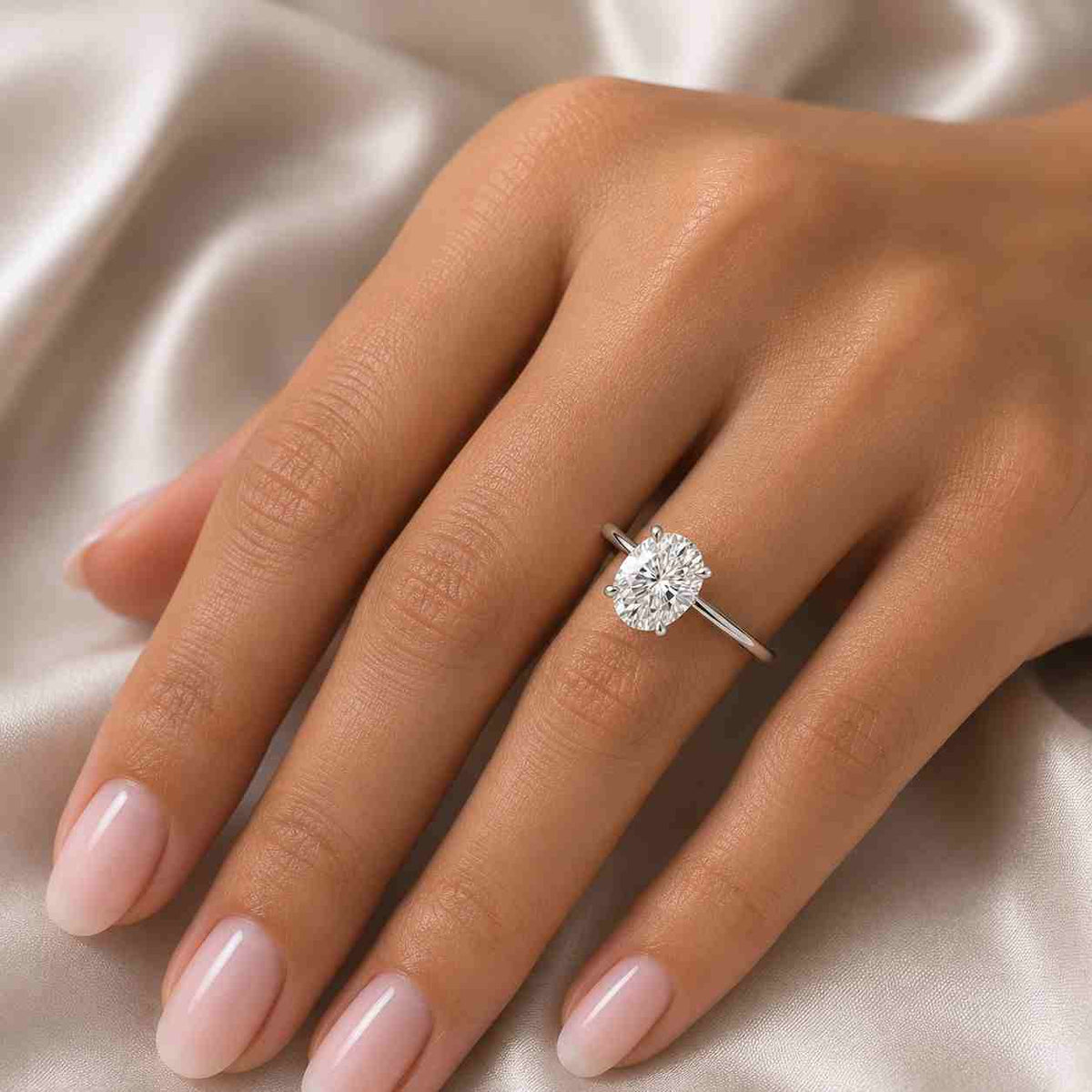 Oval Lab Grown Diamond Engagement Ring: Hidden Halo Cathedral Setting
