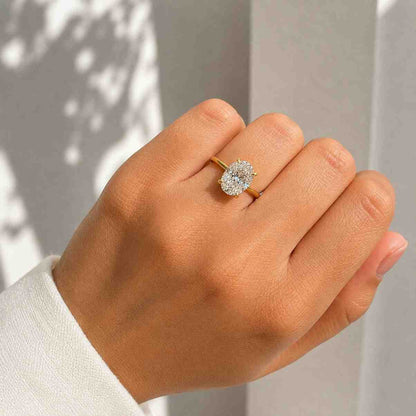 2 CT Oval Lab Grown Diamond Engagement Ring, Hidden Halo Yellow Gold Solitaire, IGI Certified Oval Cut Diamond Ring for Her, Statement Gift