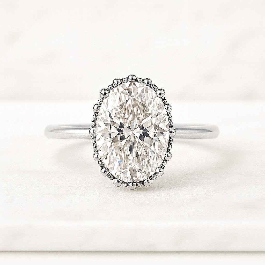 Oval Lab Grown Diamond Engagement Ring Oval Diamond Pave Band