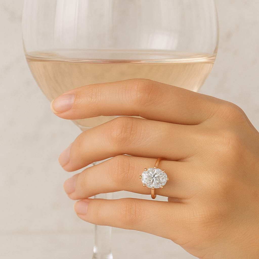 oval lab grown diamond engagement ring swirl pave band, solid gold