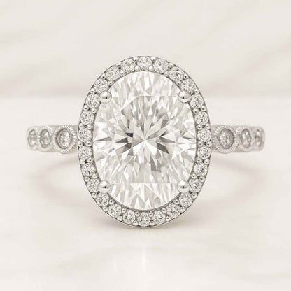Oval Lab Grown Diamond Halo Engagement Ring Pave Band Bridal Ring