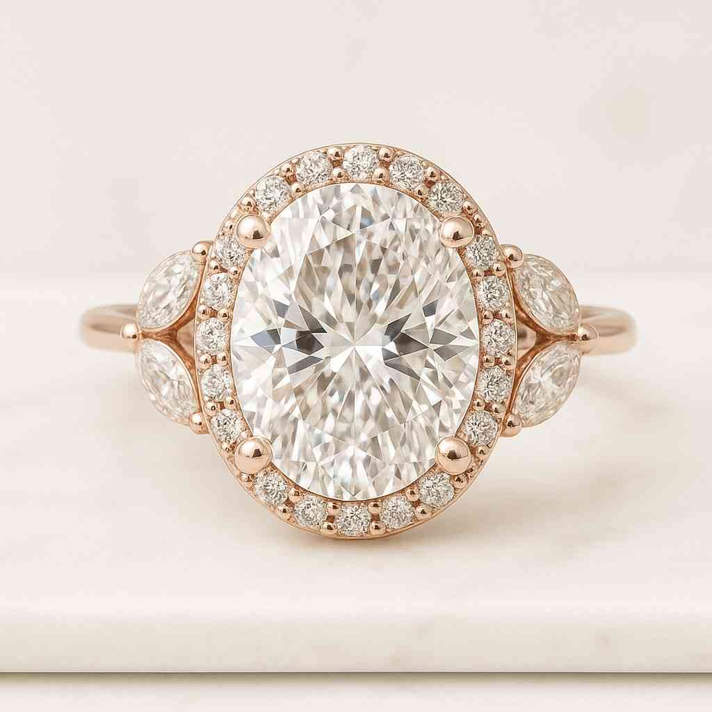 oval lab grown diamond halo ring, 14k gold engagement ring