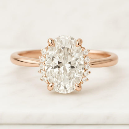 Oval Lab Grown Diamond Hidden halo Engagement Ring